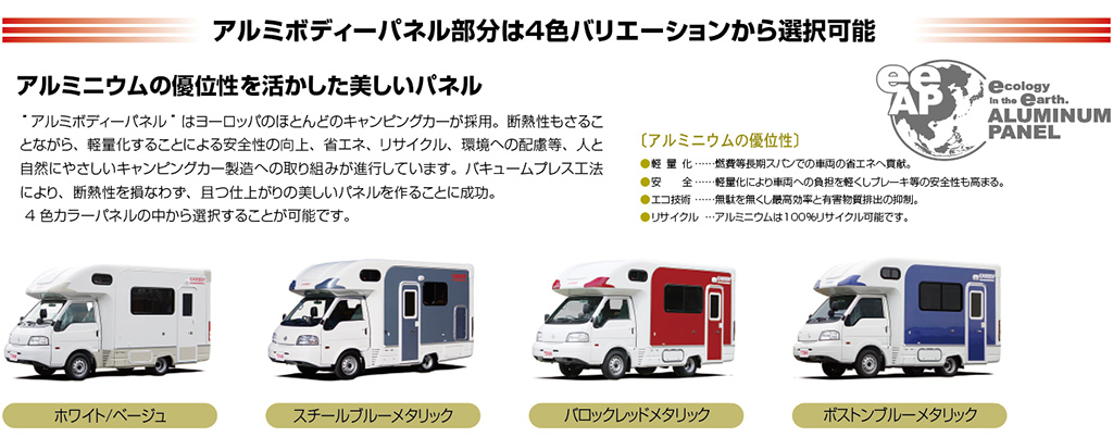 アルミボディパネル部分は5色のバリエーションから選択可能